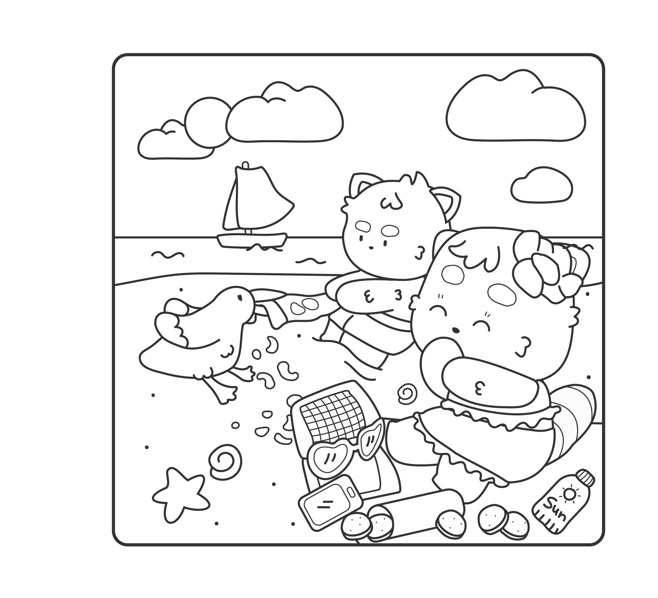 Coloriage — Le Goéland Chapardeur à la plage