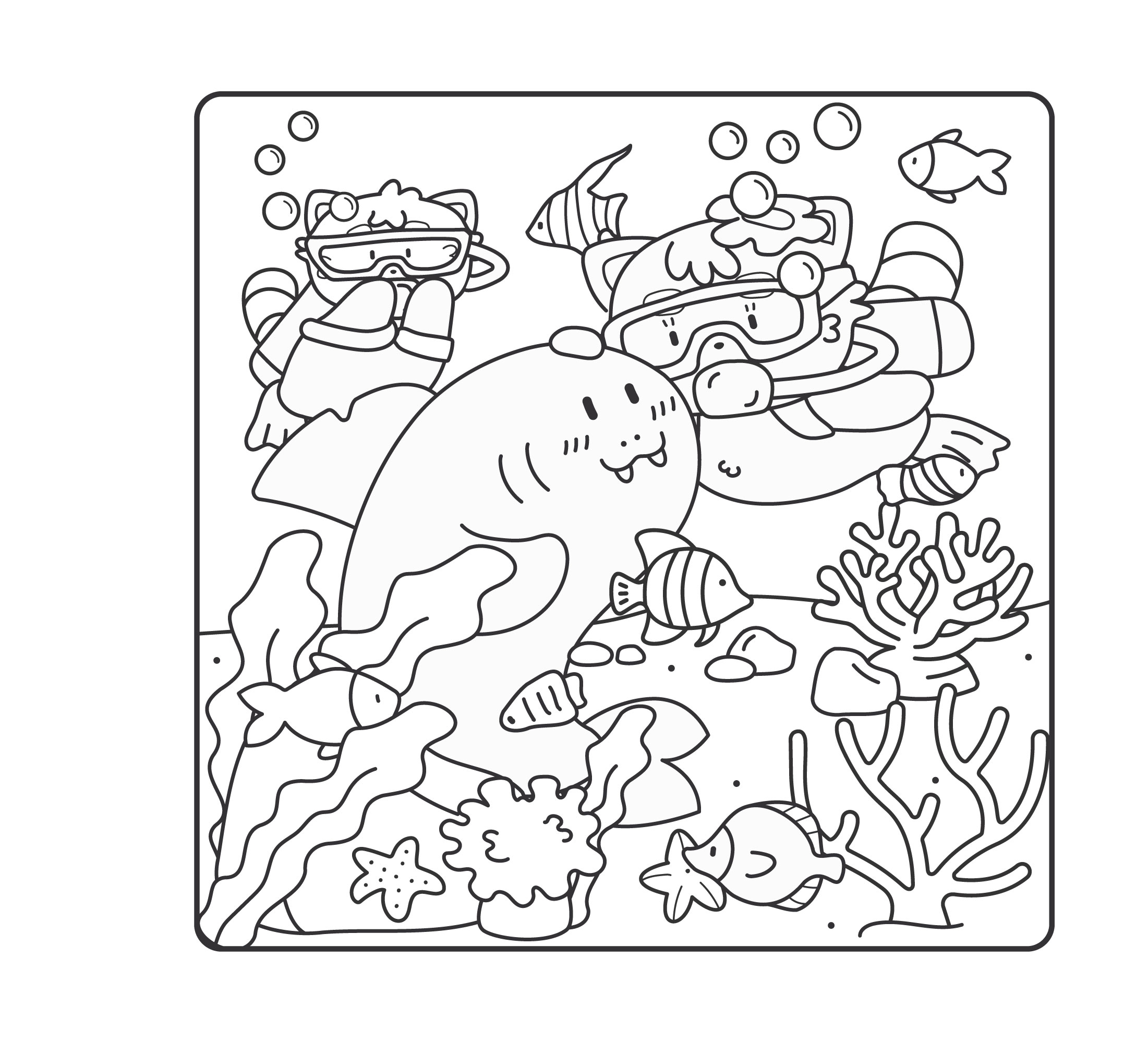 Coloriage — Requin Câlin, plongée avec Nana & Jee