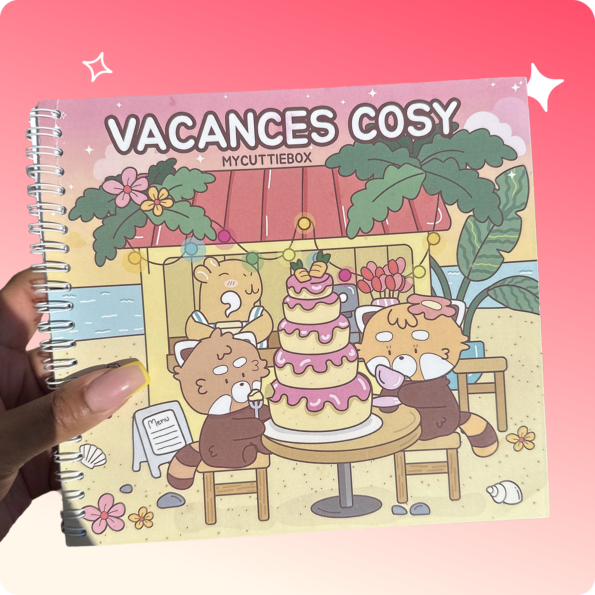 Carnet de coloriage Vacances Cosy — 15 illustrations kawaii dessinées à la main